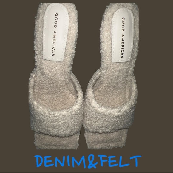GOOD AMERICAN CREAM VEGAN SHEARLING SHERPA OPEN TOE MULE 4" HEELS NWT/NIB 🤎🤎 - Picture 11 of 14